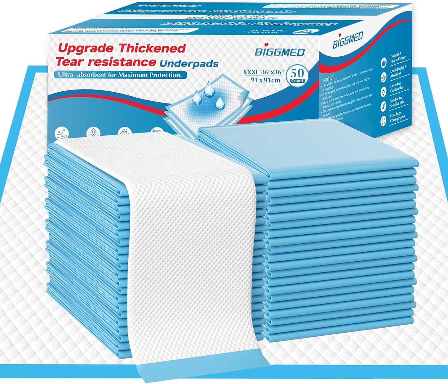 100 Count Tear-Resistant Disposable Bed Pads for Incontinence