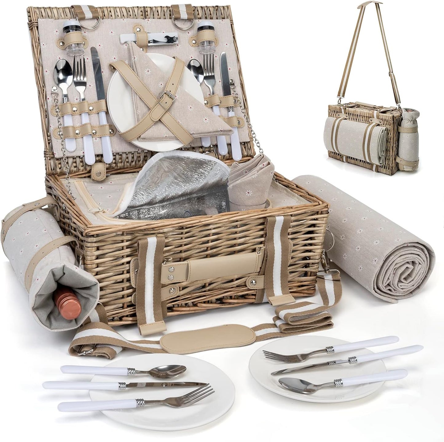 31Pcs Picnic Basket Set for 4 with Insulated Liner and Blanket