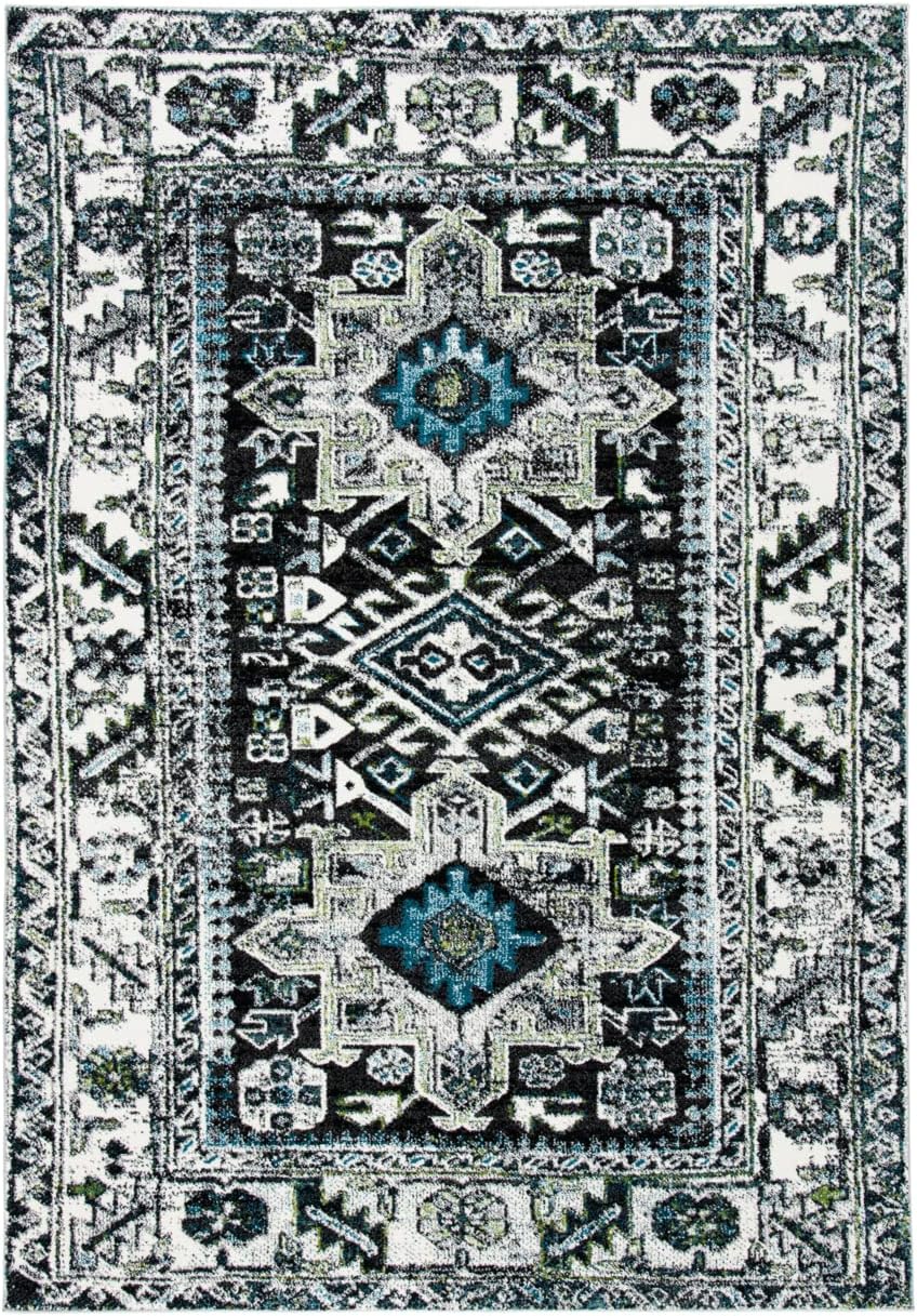 Vintage Hamadan Collection Accent Rug - Dark Grey & Ivory Design
