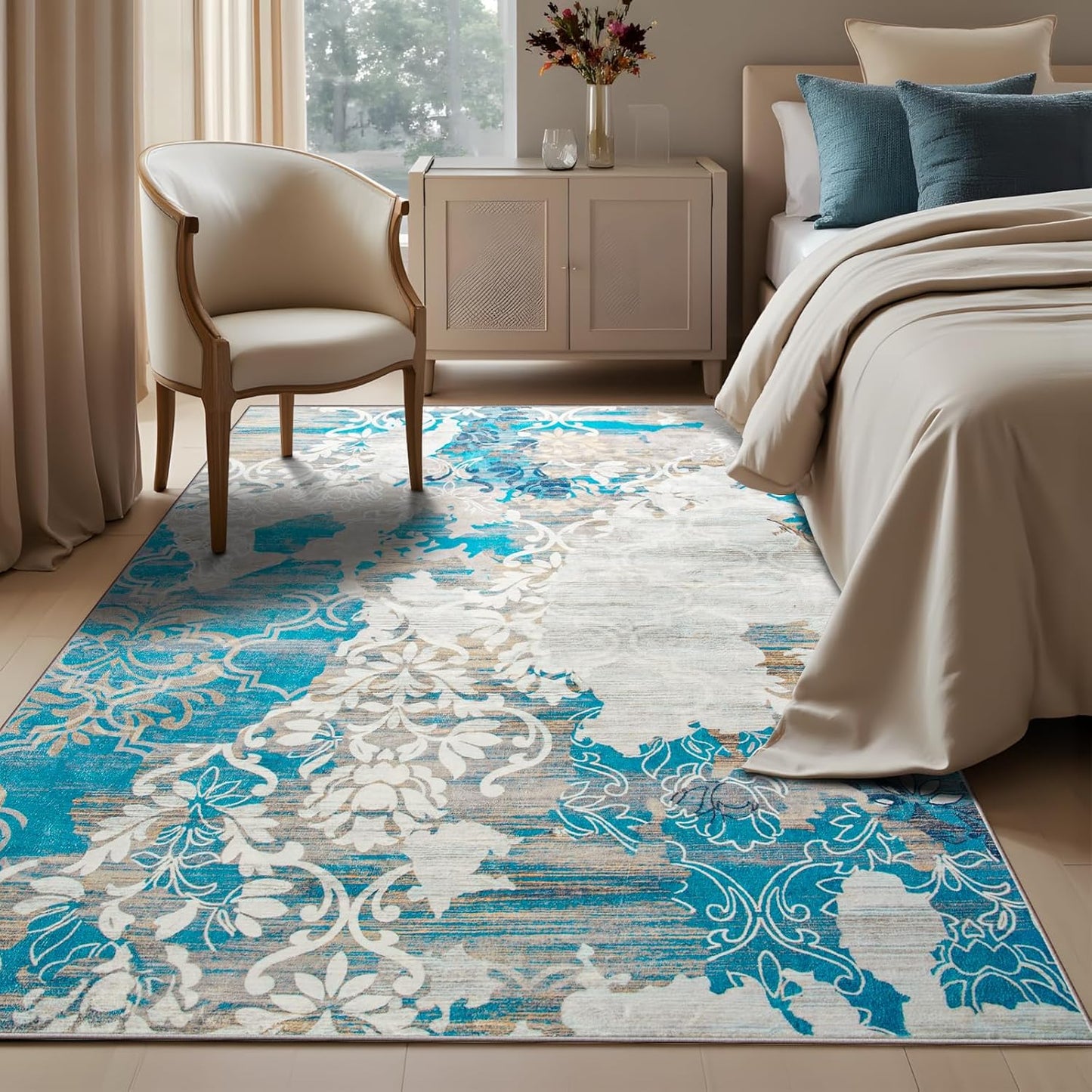 Abstract Area Rug with Non-Slip Backing for Living Room Use
