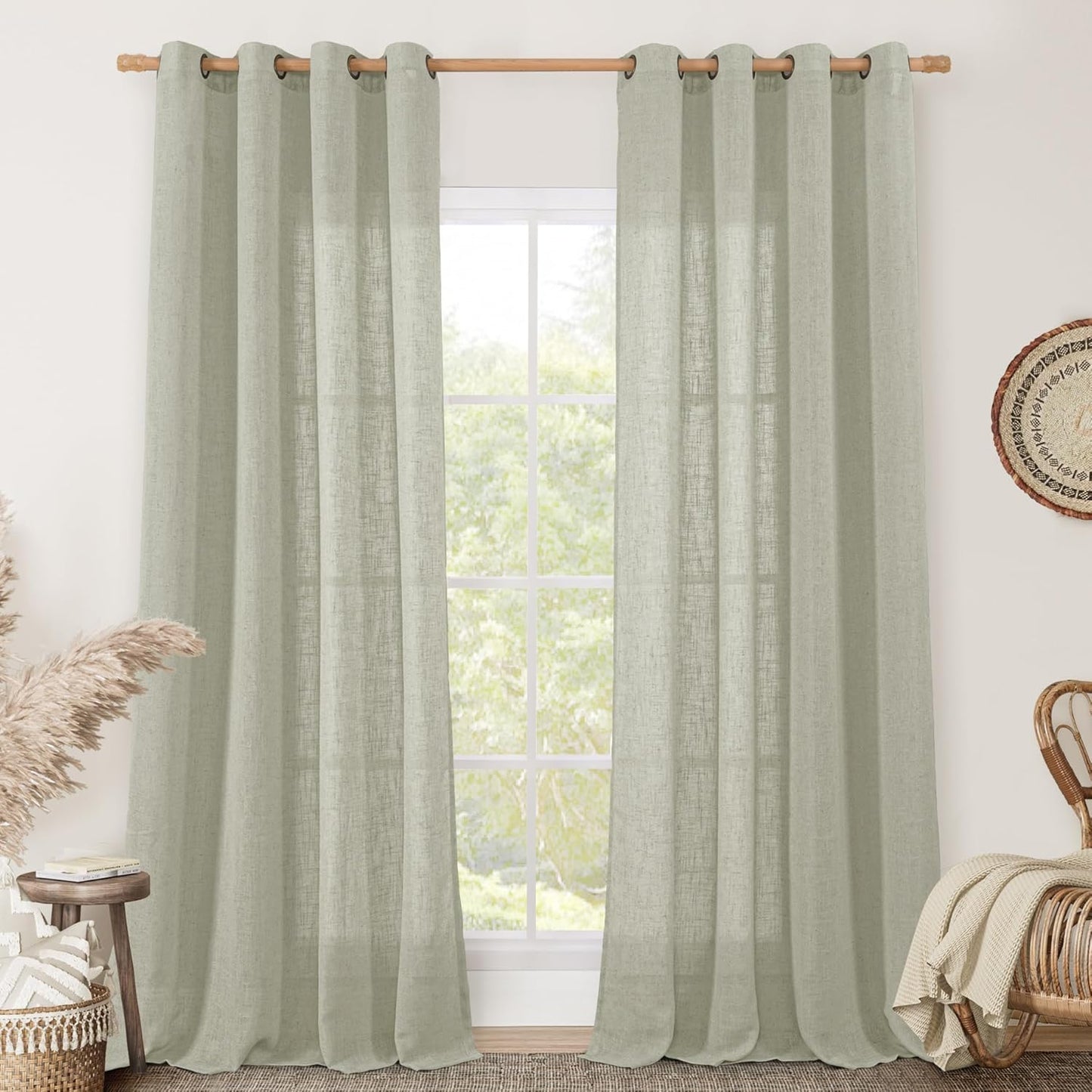 LAMIT Linen Curtains for Living Room, 84 Inch Length Panels