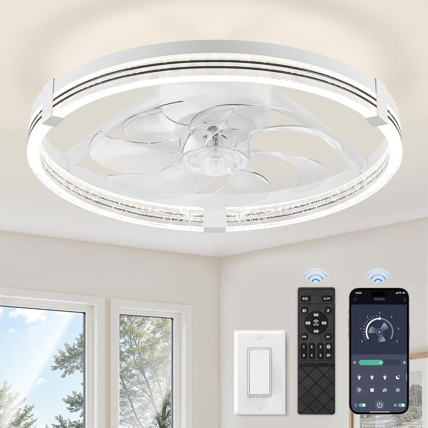 ZMISHIBO Low Profile Ceiling Fans with Lights for Modern Homes