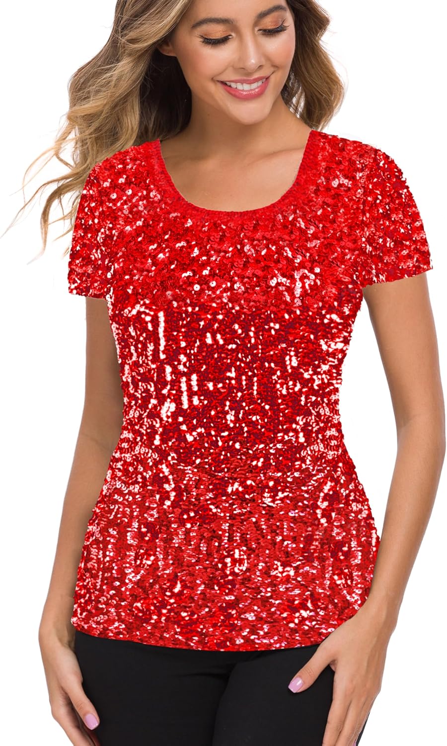 MANER Womens Full Sequin Tops for Sparkle Party Events