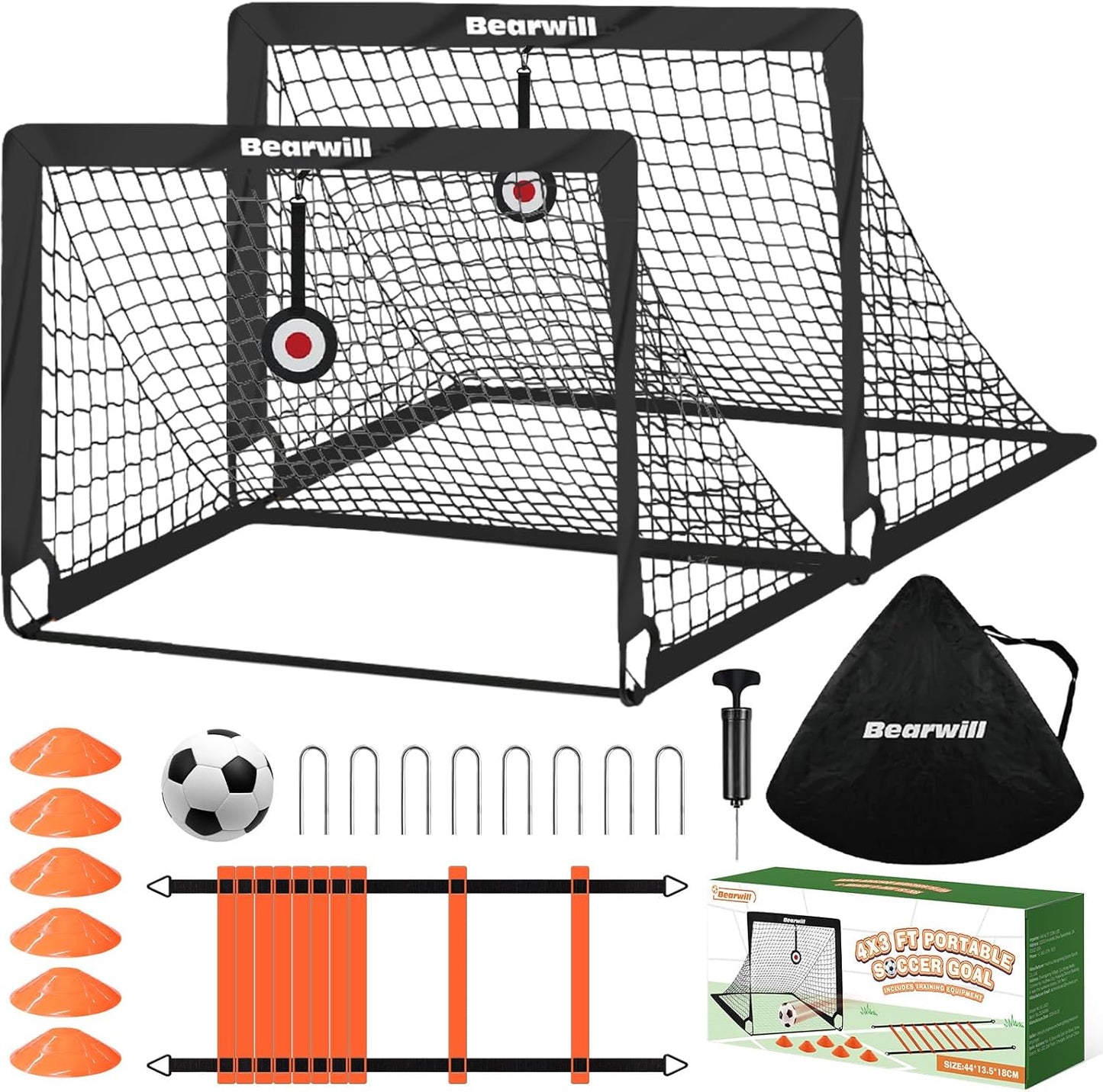 Bearwill Kids Soccer Goals Set of 2, 4x3ft Portable Net
