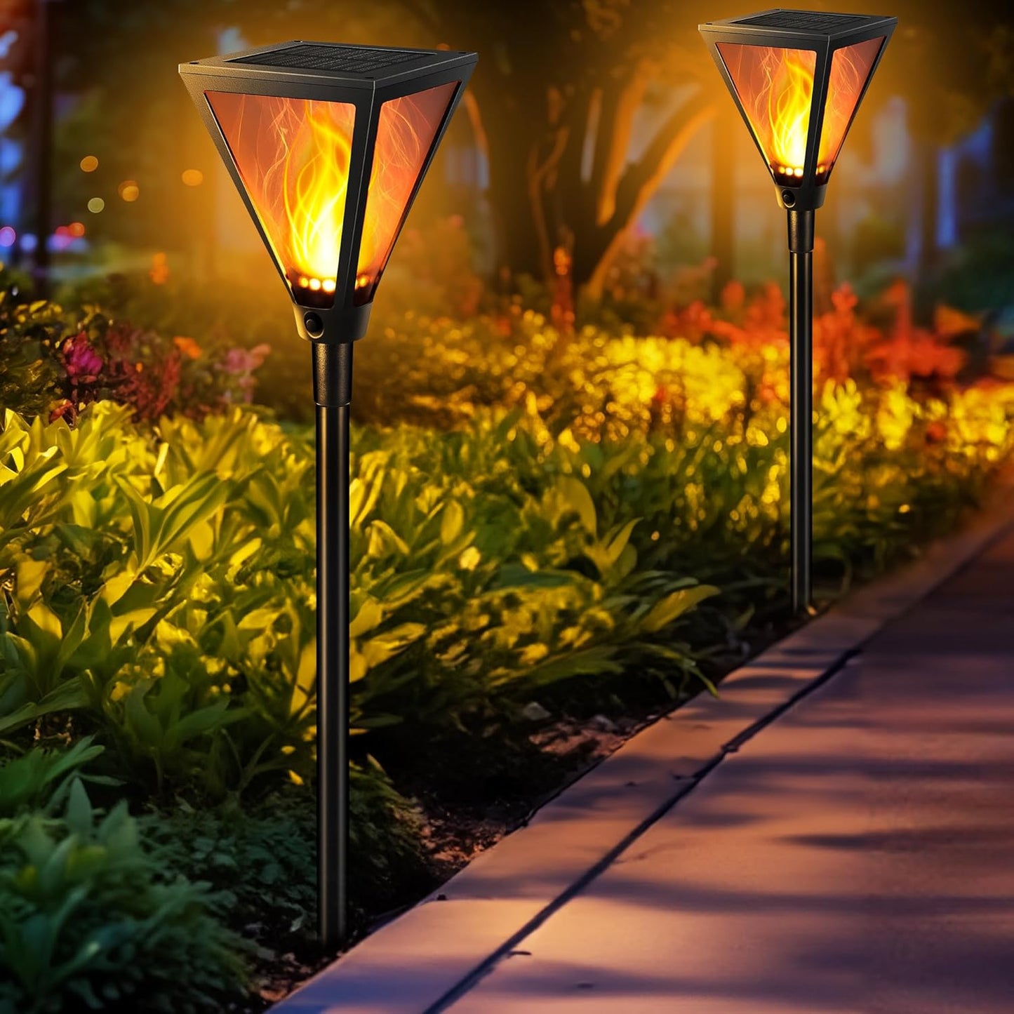 28in Solar Flame Torch Lights - Flickering Garden Decor