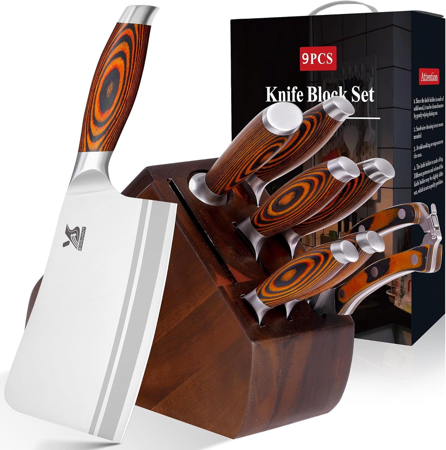 MSY BIGSUNNY 9pcs Knife Block Set for Professional Chefs