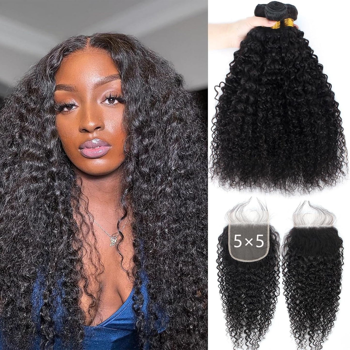 12A Curly Bundles Human Hair with 5x5 Lace Closure for You