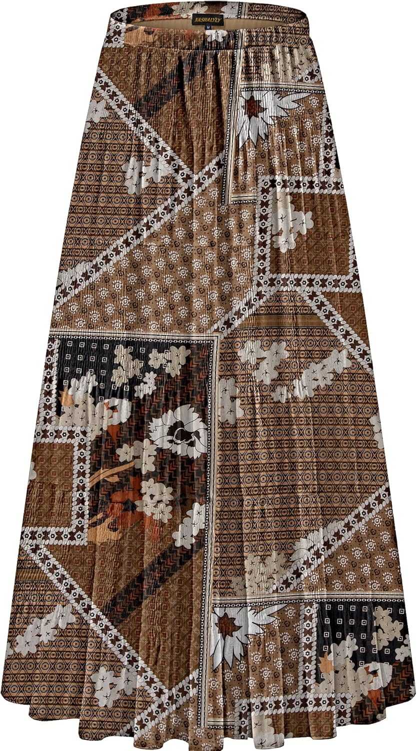 Chiffon Elastic High Waist Pleated A-Line Maxi Skirt for Women