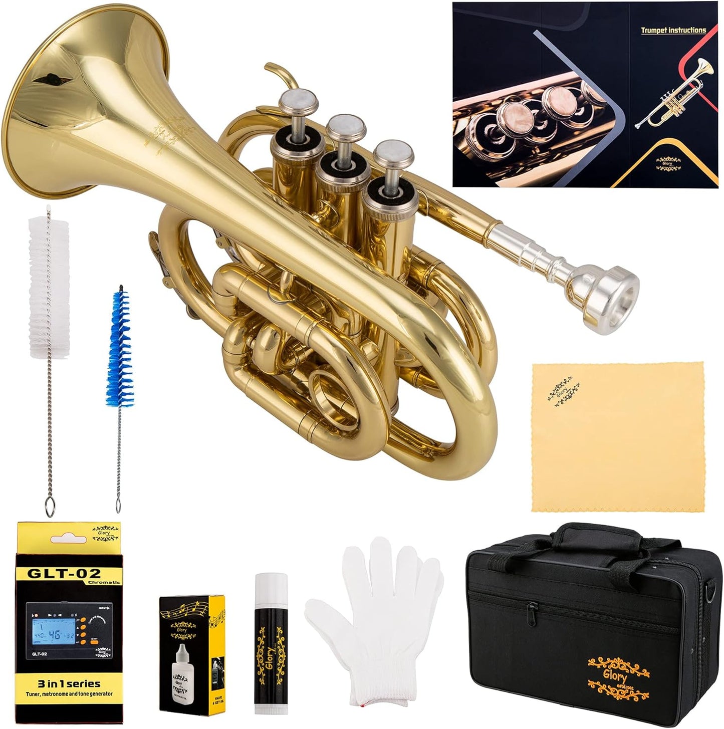 Glory Bb Pocket Trumpet with Case and Gold Lacquer Finish