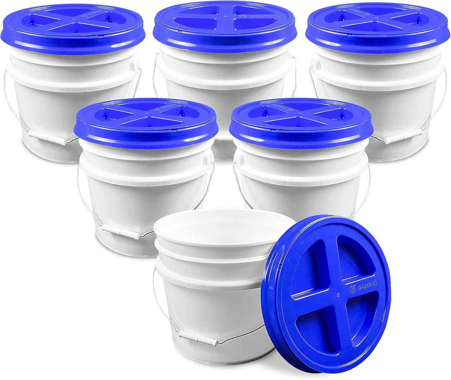 3.5 Gallon White Bucket with Blue Gamma Lid for Food Storage
