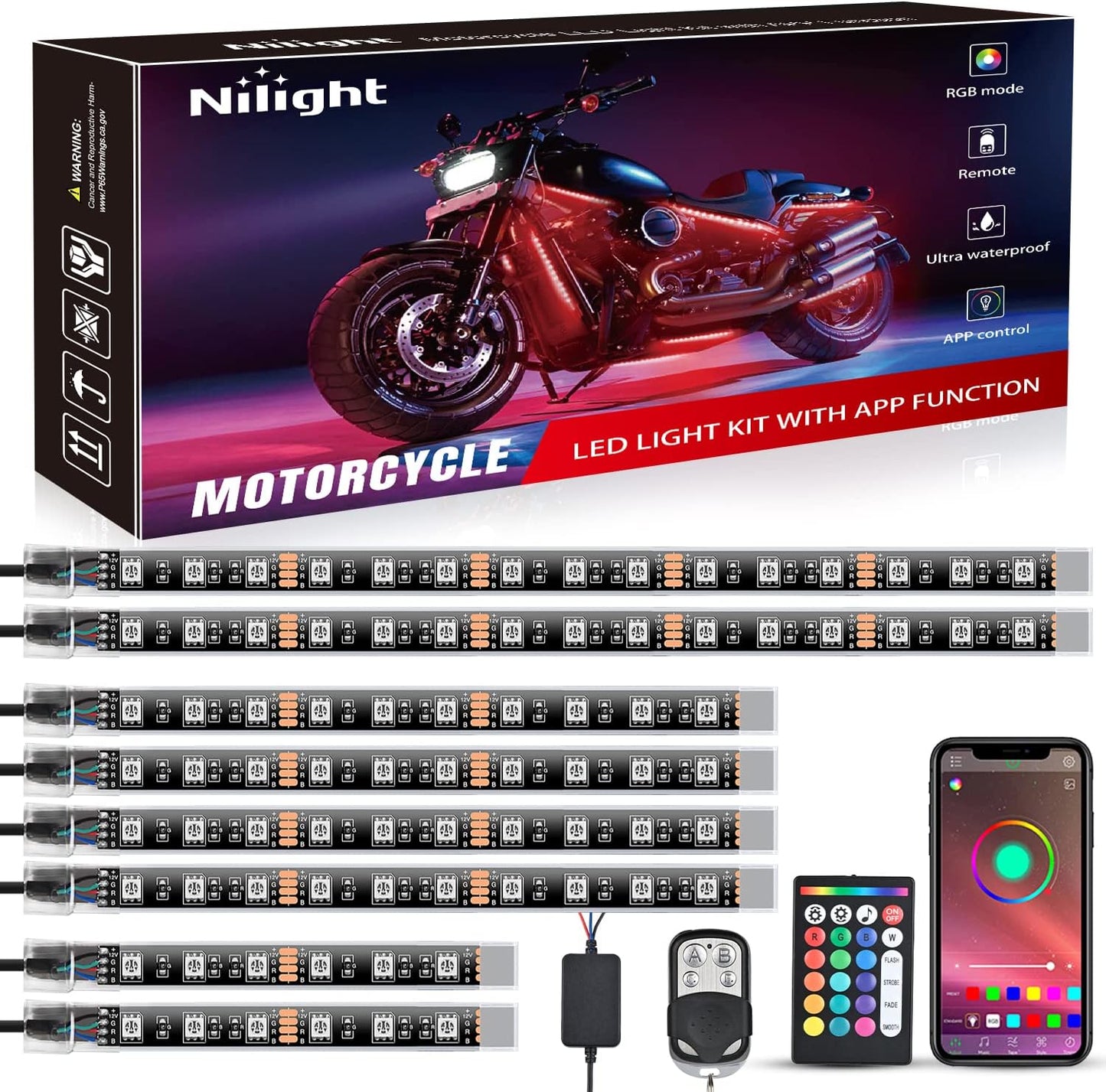 Nilight Motorcycle RGB Led Light Kit for Ultimate Customization