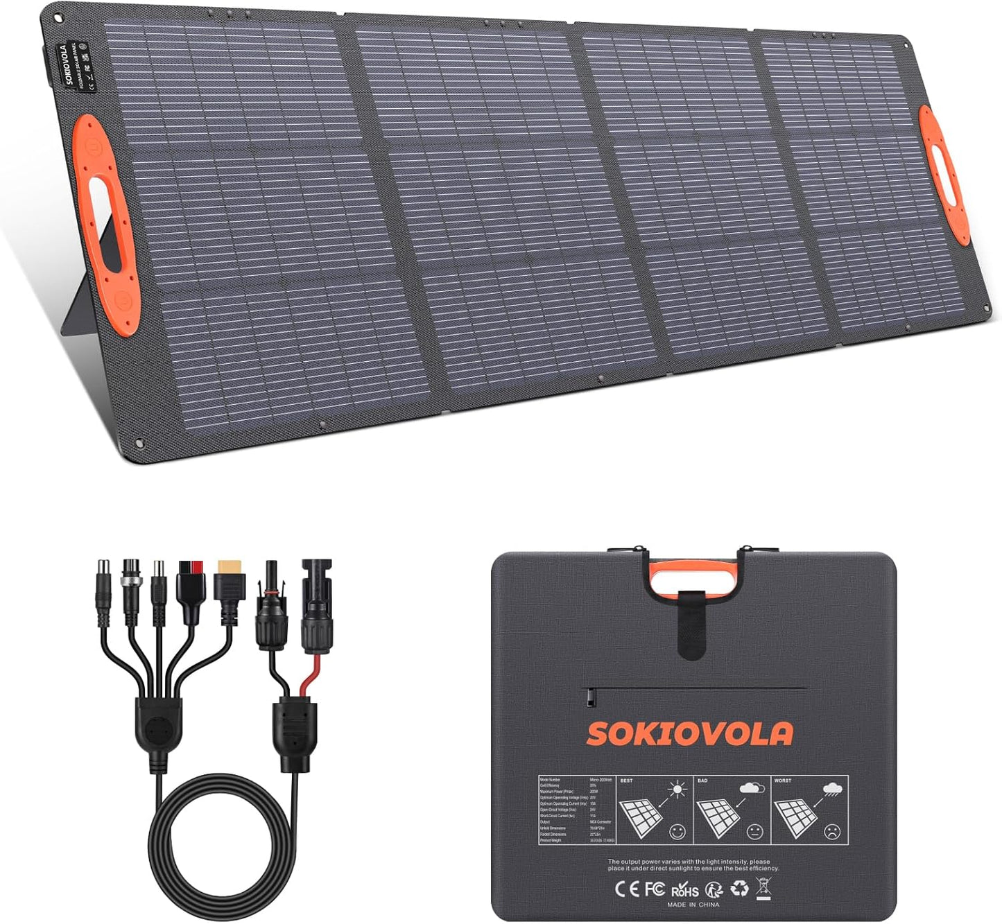 High Efficiency 200W Portable Solar Panel for Off Grid Power - SOKIOVOLA