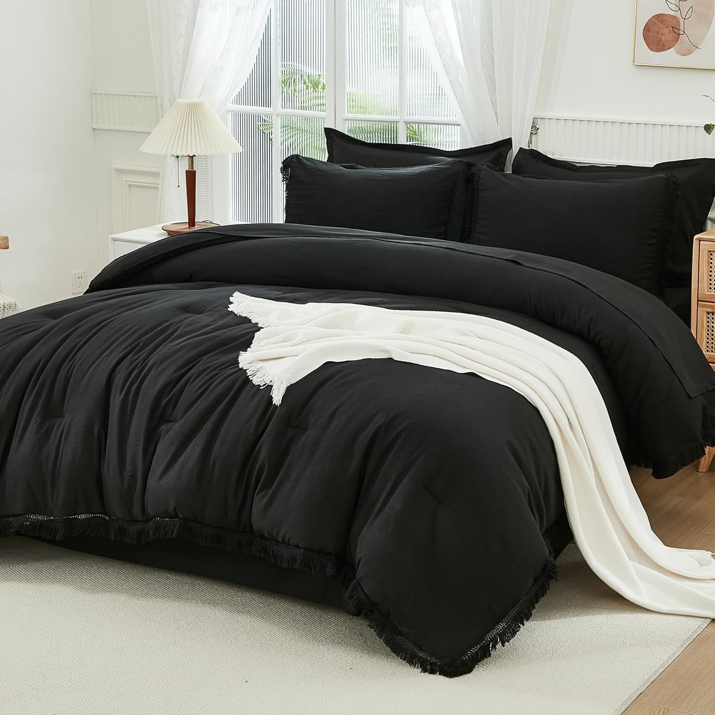 Andency California King Size Black Comforter Set with Sheets