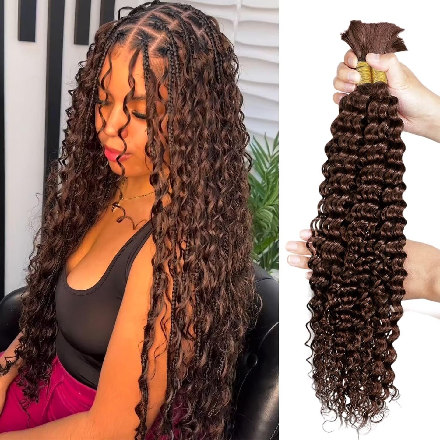 12A #4 Chocolate Brown Human Braiding Hair for Boho Styles