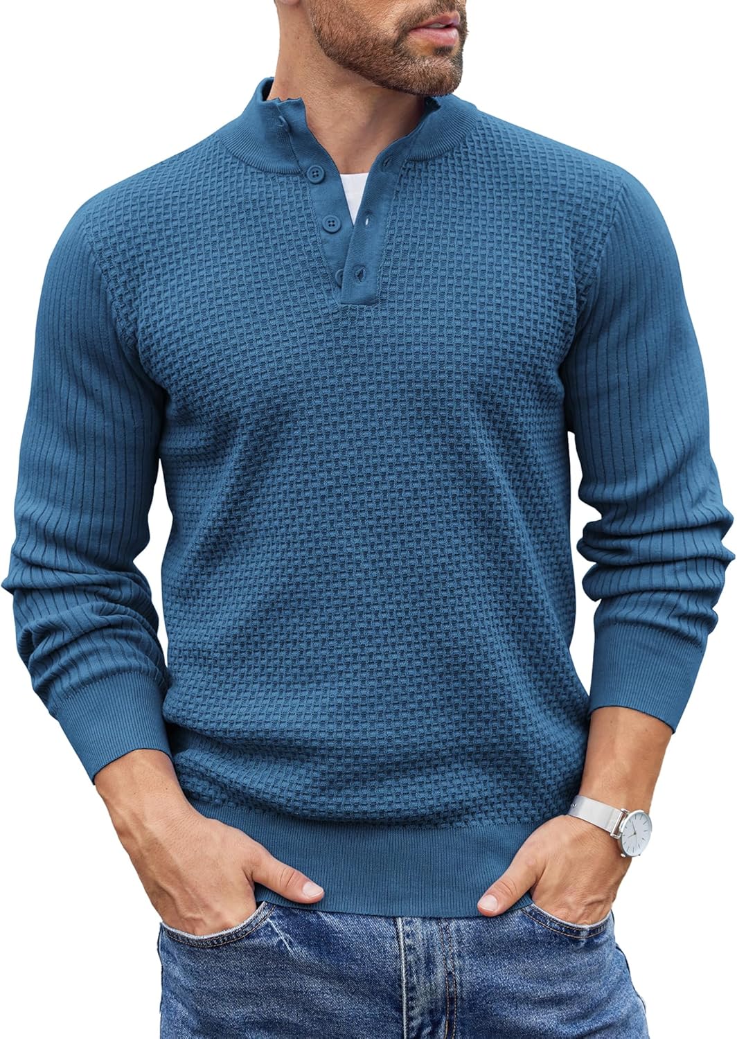 COOFANDY Men's Quarter Button Sweater for Stylish Casual Wear