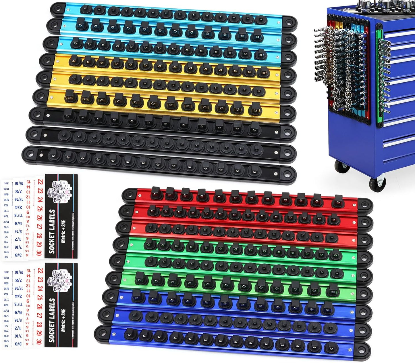 18-Piece Magnetic Socket Holder Organizer Set for Tool Storage