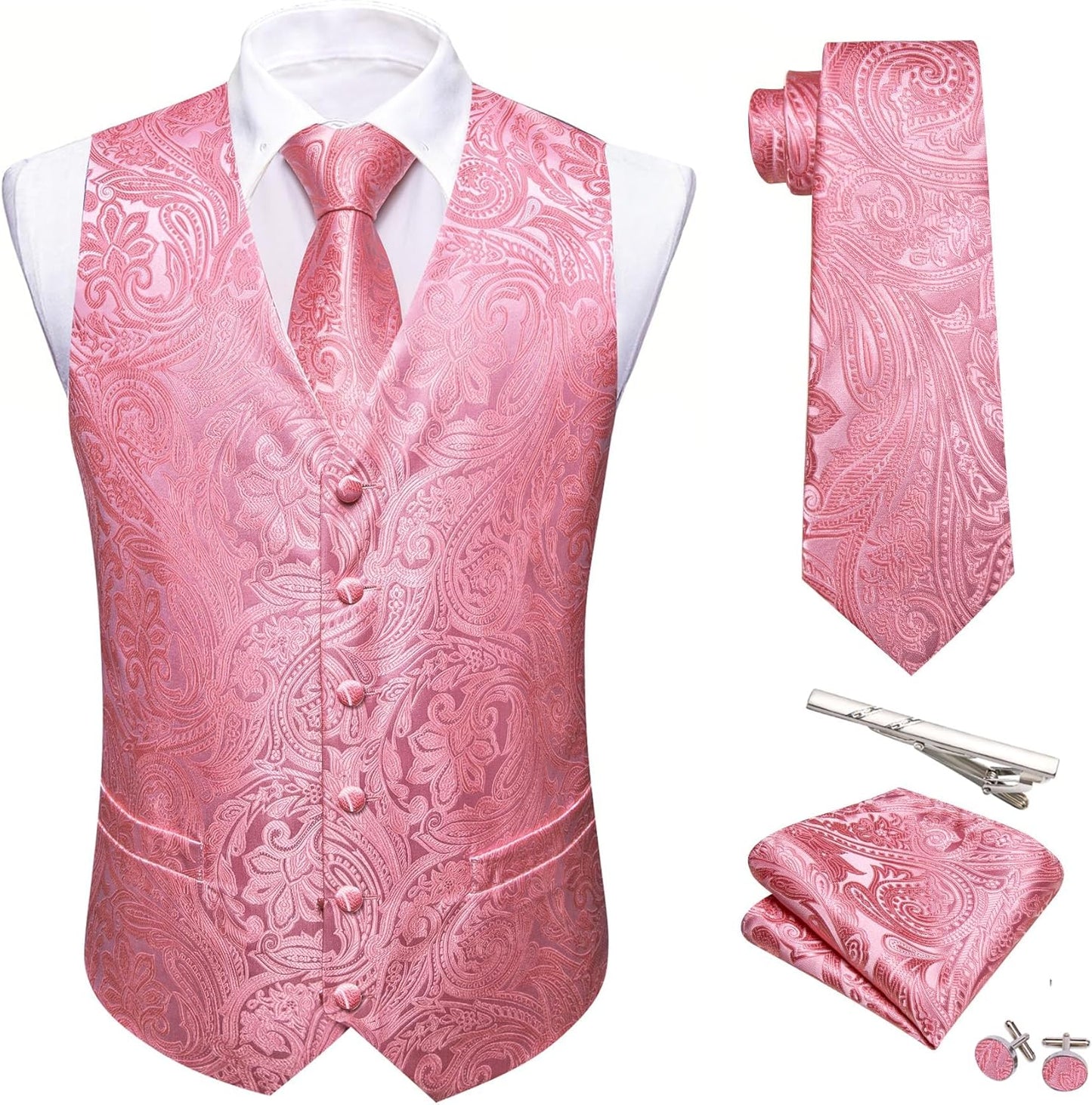Barry.Wang Mens Paisley V-neck Suit Vest Set for Any Occasion