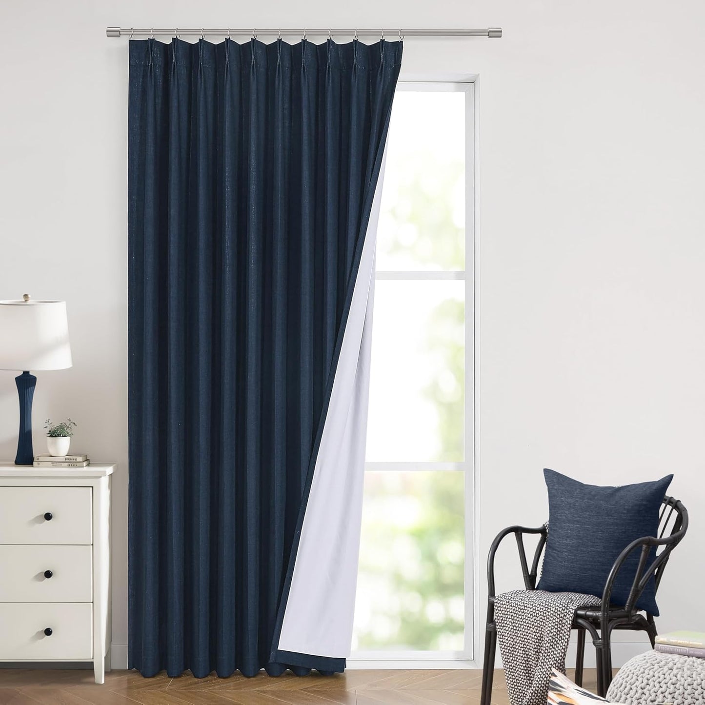Vision Home Navy Blue Pinch Pleated Blackout Curtains for Rooms