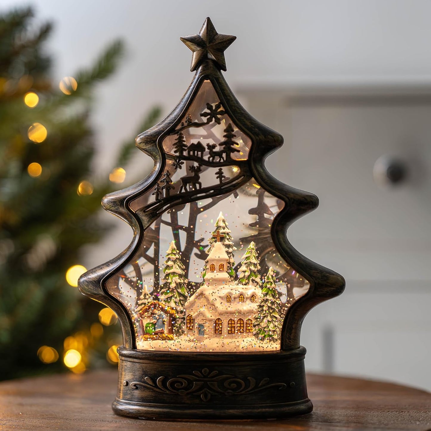 Musical Snow Globe Lantern with Nativity Scene for Christmas