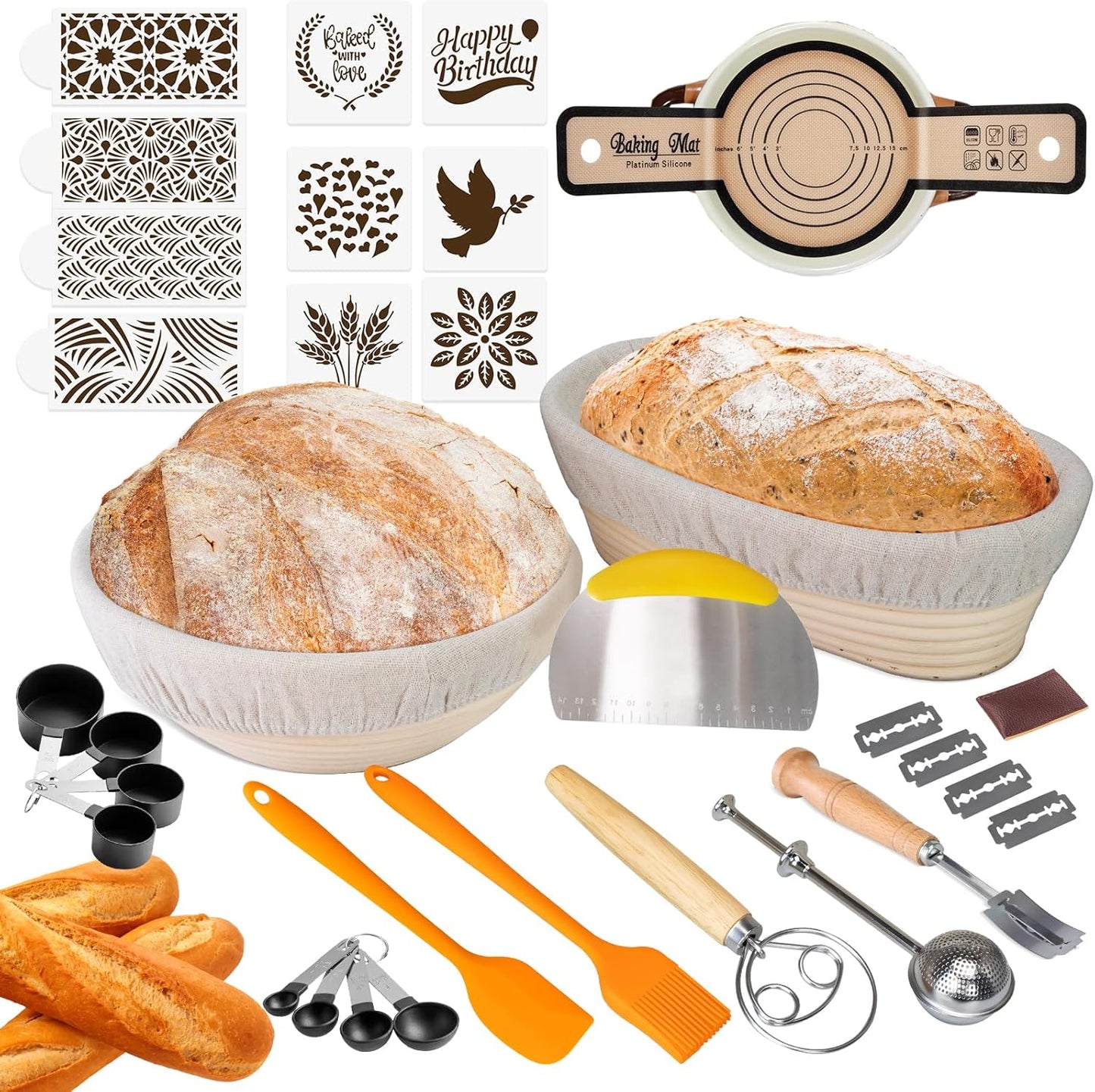 Banneton Bread Proofing Baskets Set for Perfect Sourdough Baking