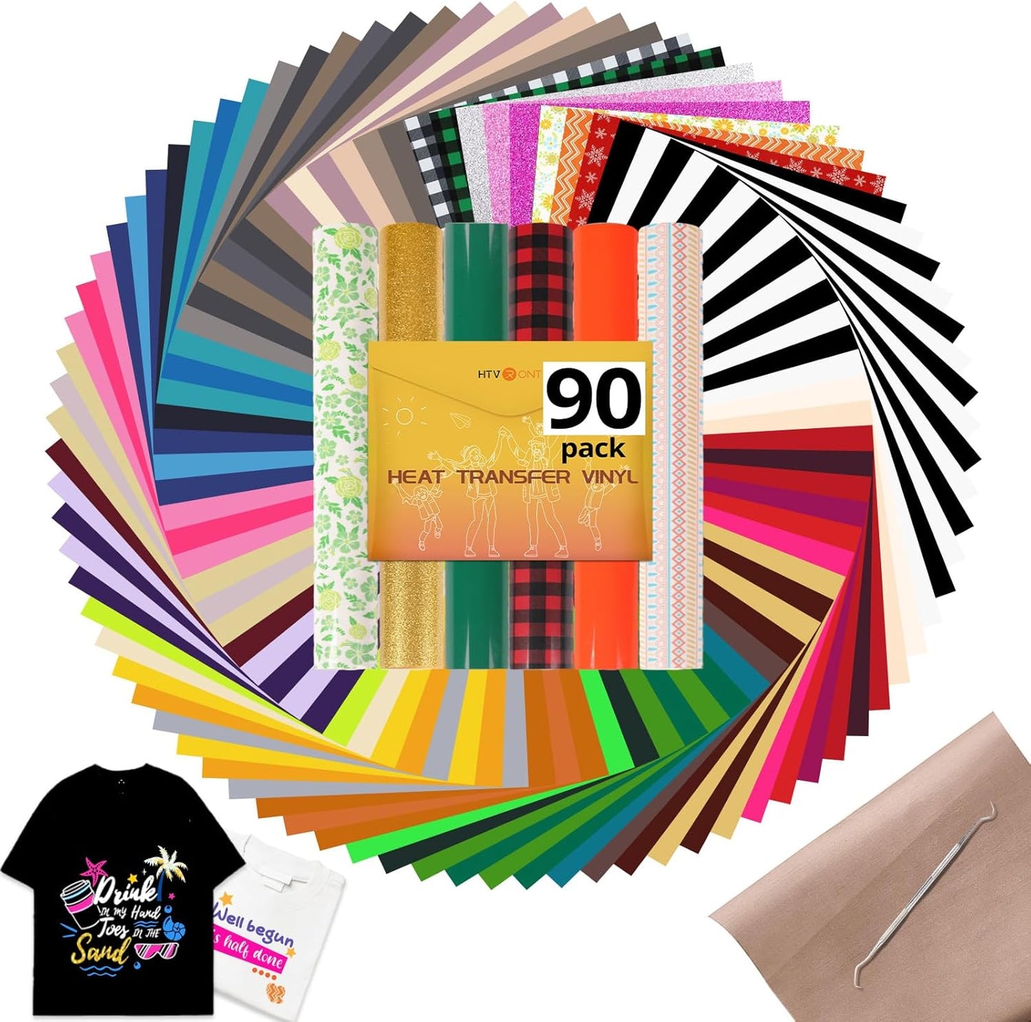 HTVRONT Heat Transfer Vinyl Bundle for T Shirts - 90 Pack