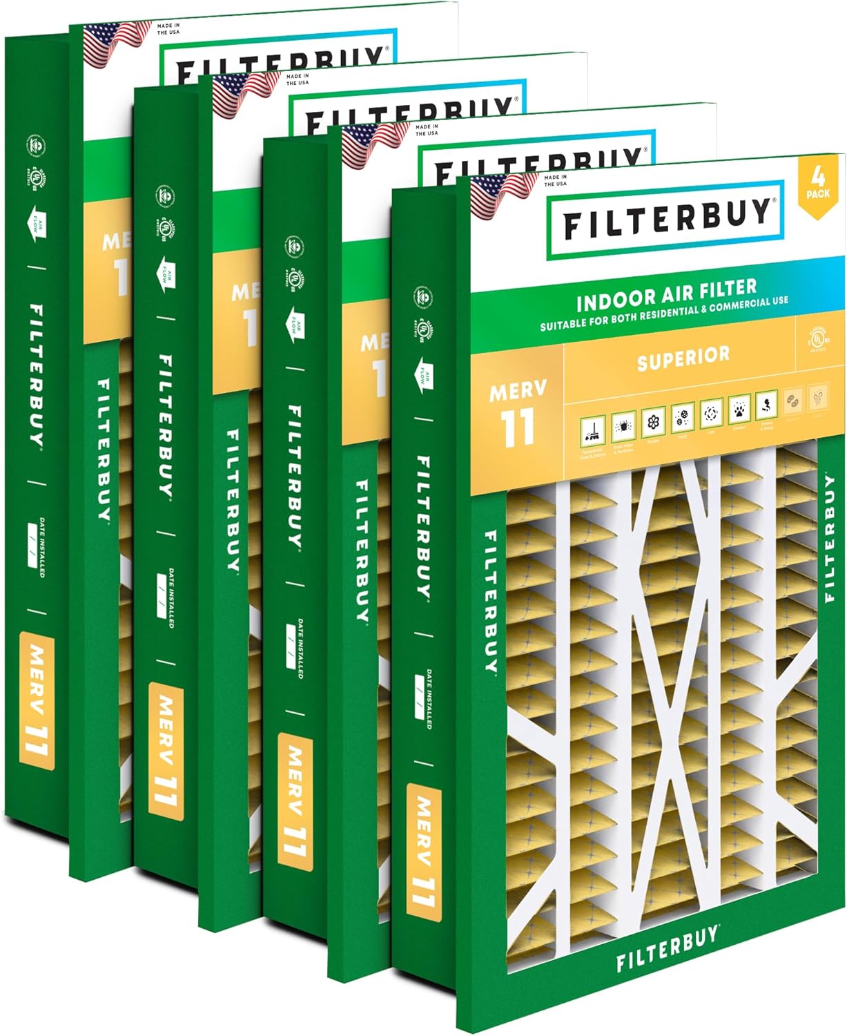 20x30x5 Air Filter MERV 11 for HVAC Systems - 4-Pack