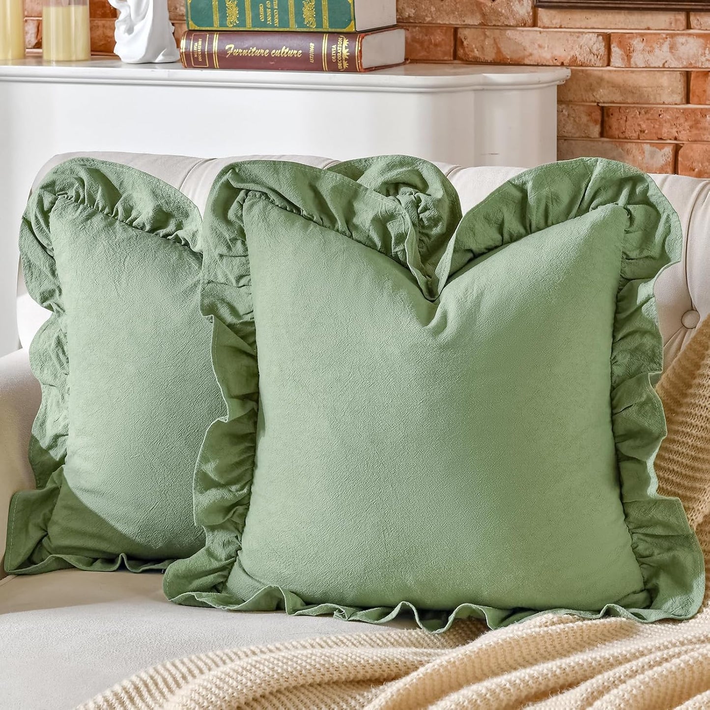 AmHoo 100% Cotton Ruffle Throw Pillow Covers for Home Decor