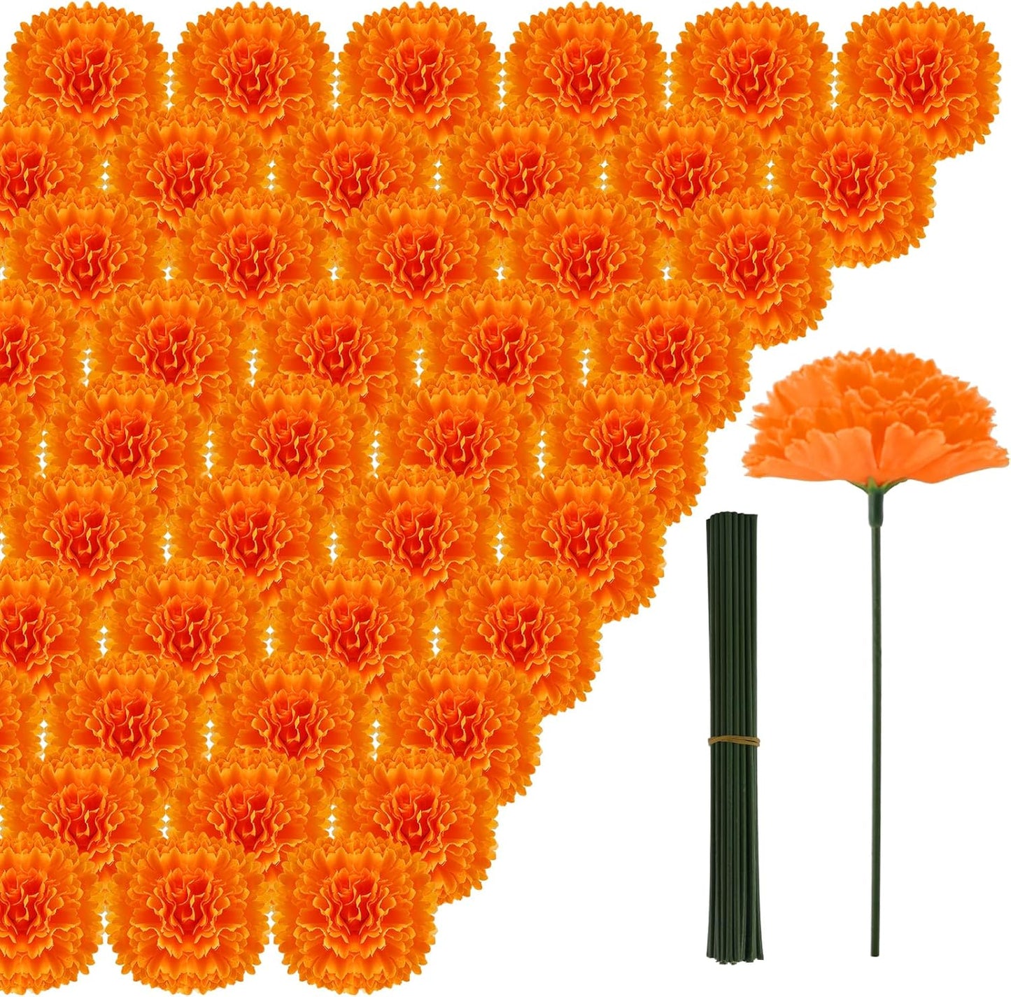 201Pcs Artificial Marigold Flower Heads for Day of the Dead Decor