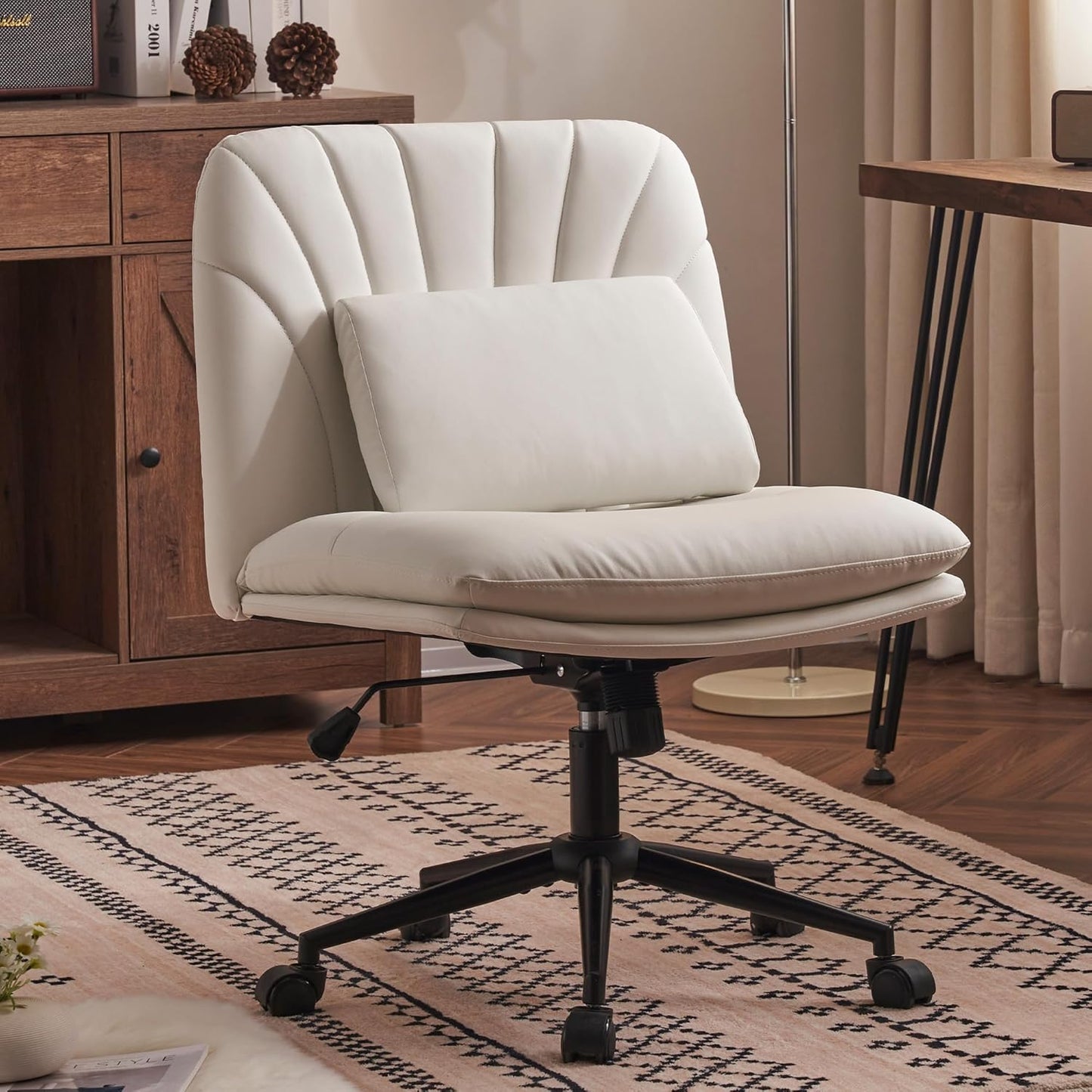 Criss Cross Armless Office Chair - Lumbar Support, White