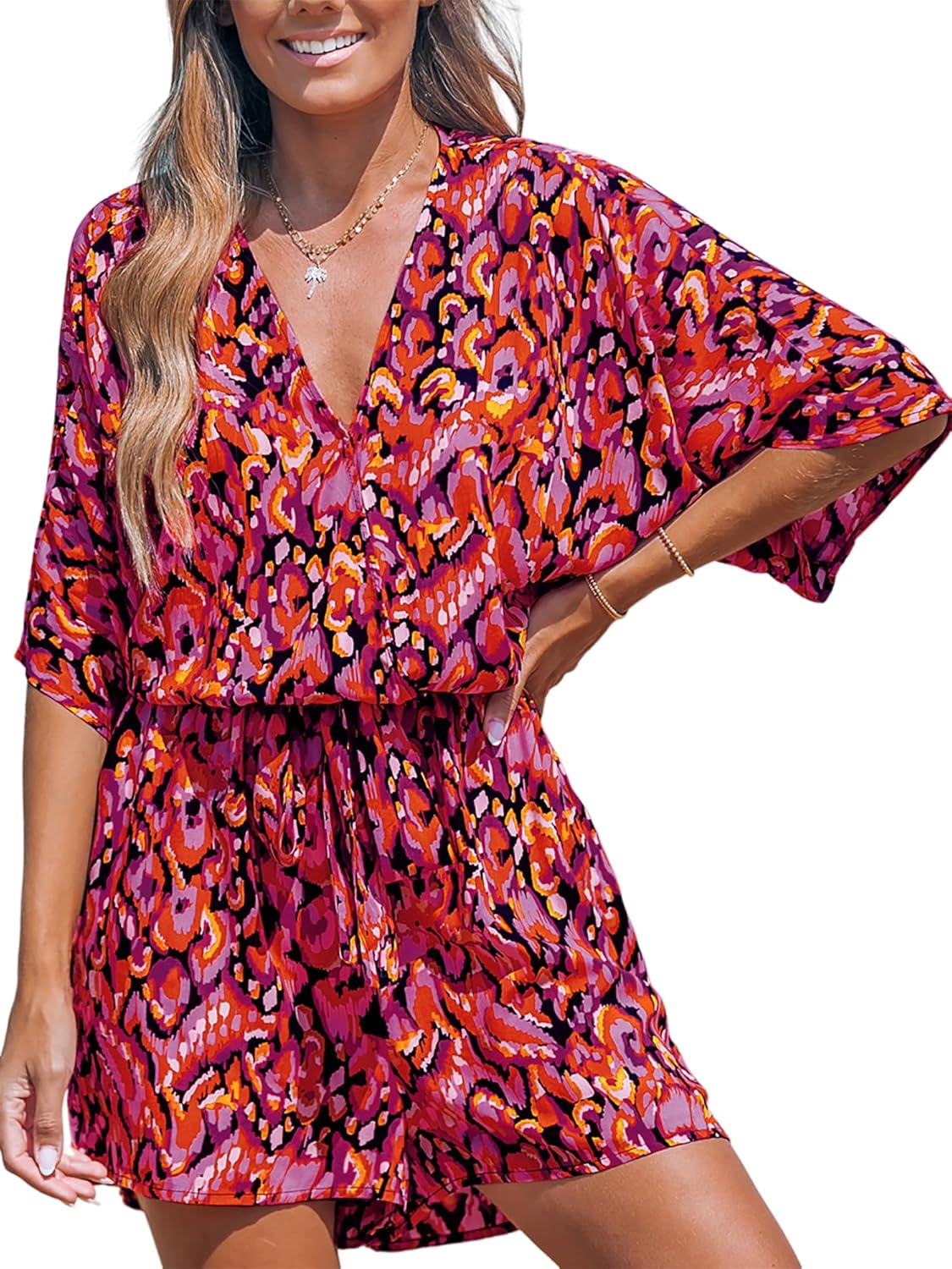 CUPSHE Women's Summer Romper: Stylish Lace Up Printed Outfit