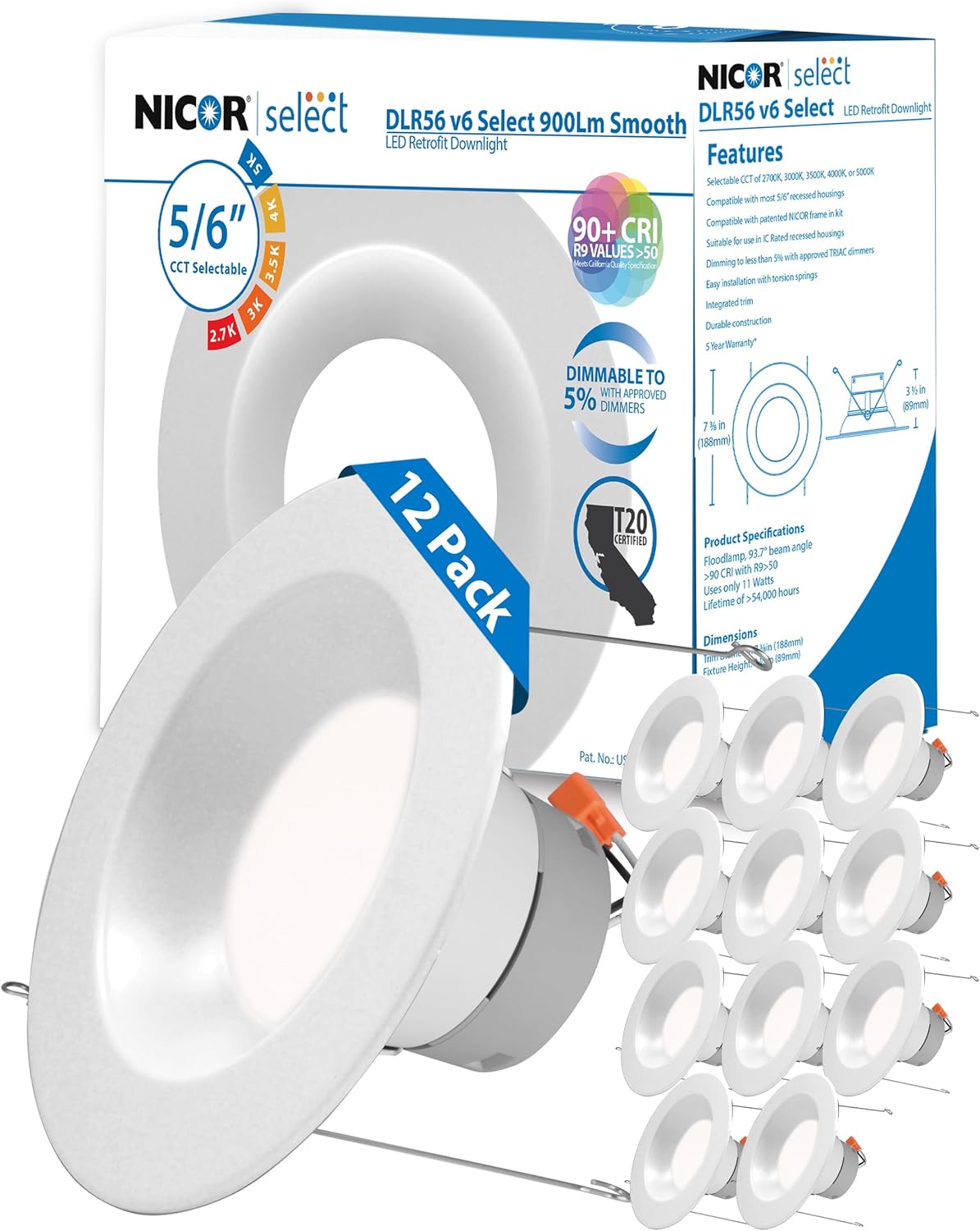 NICOR Lighting Dimmable 5/6 Inch LED Recessed Ceiling Lights