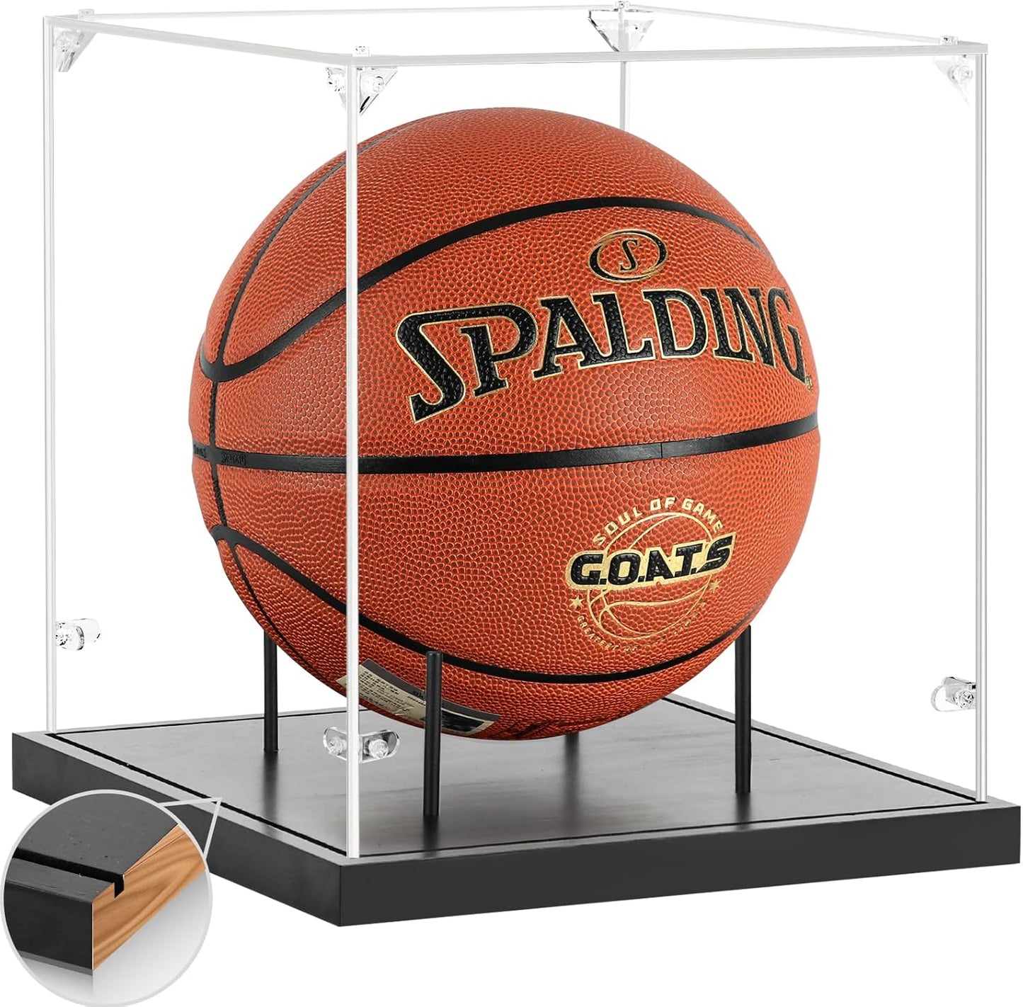 Basketball Display Case with Solid Wood Base for Memorabilia