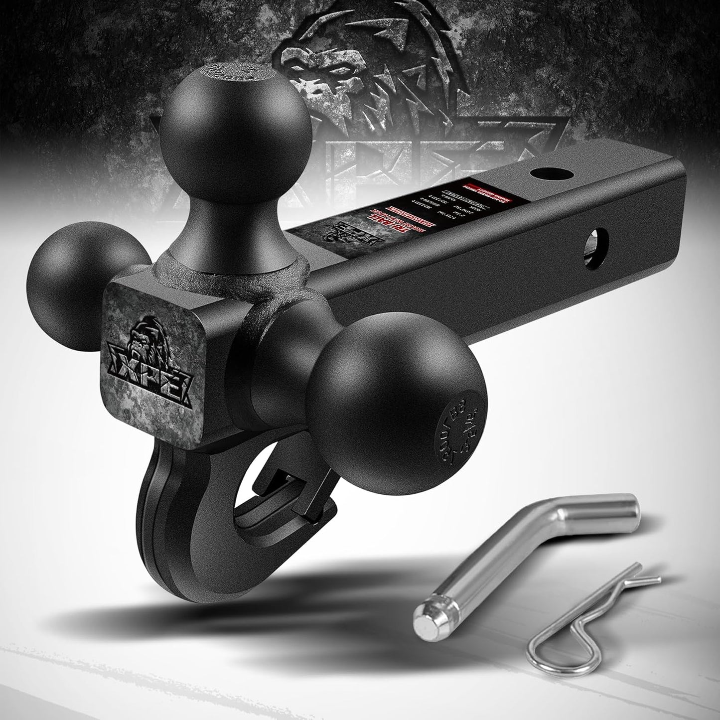 Trailer Hitch Tri Ball Mount with Hook for 2 Inch Receiver