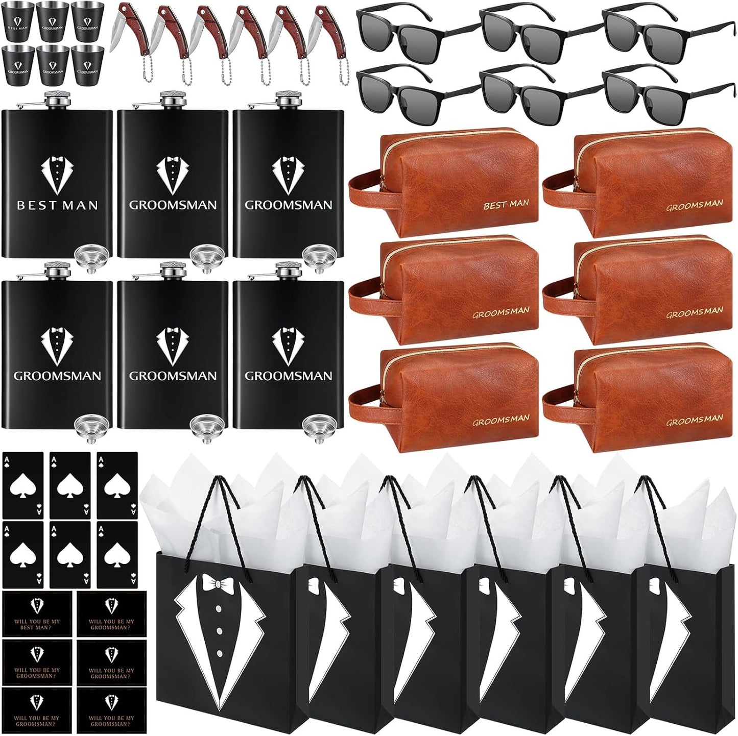 60Pcs Groomsmen Gifts Set of 6 for Wedding Groomsman Best Man