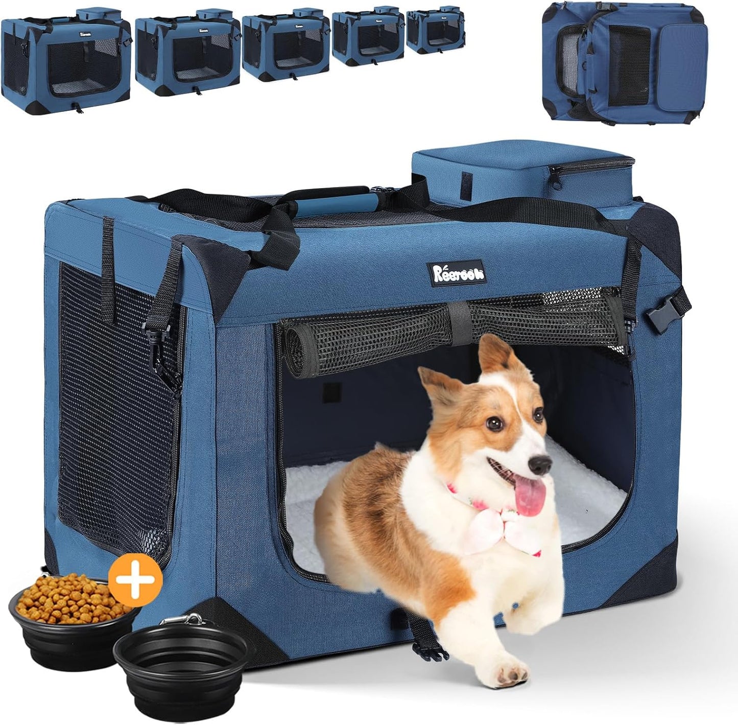 Extra Large Dog Crate with 2 Foldable Bowls for Travel