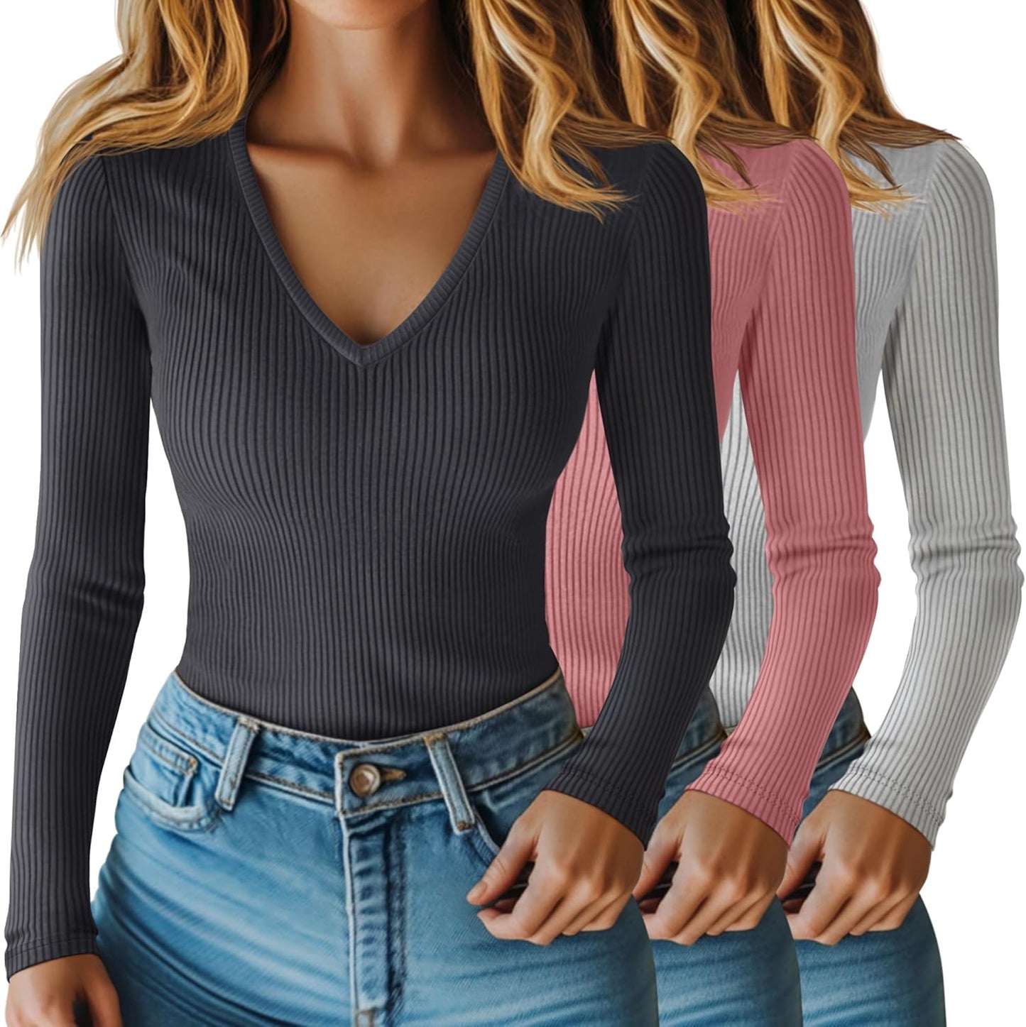 Riyiper 3 Pack Women Long Sleeve Shirts for Casual Style