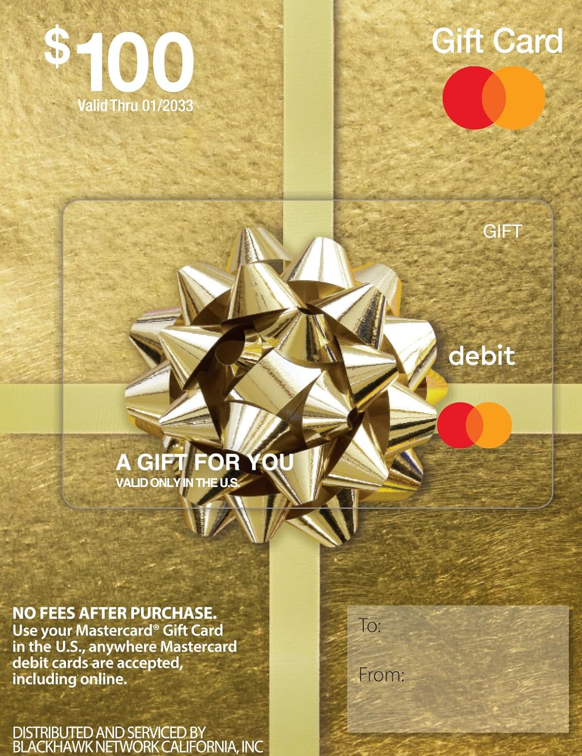 Mastercard Gift Card - $100 Non-Reloadable with Purchase Fee