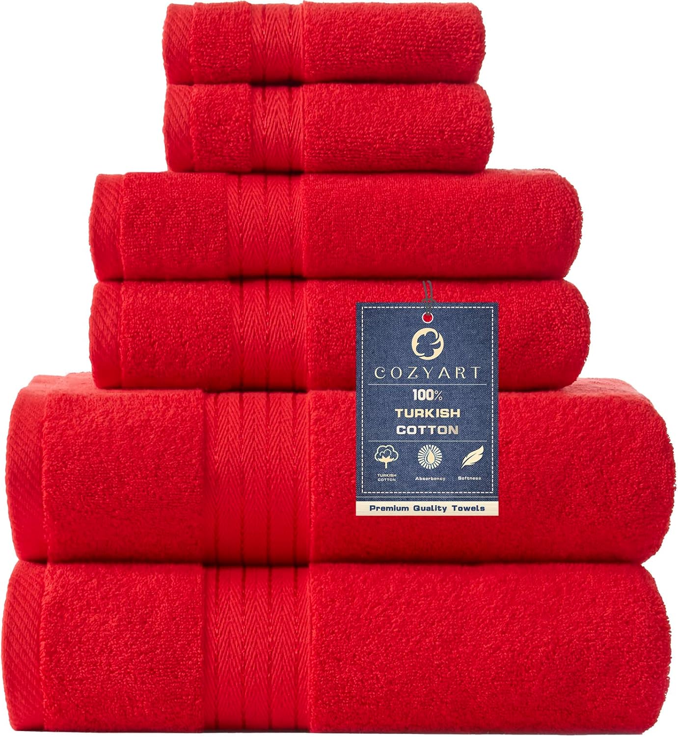 COZYART Red Bath Towel Set - Soft Absorbent Turkish Cotton