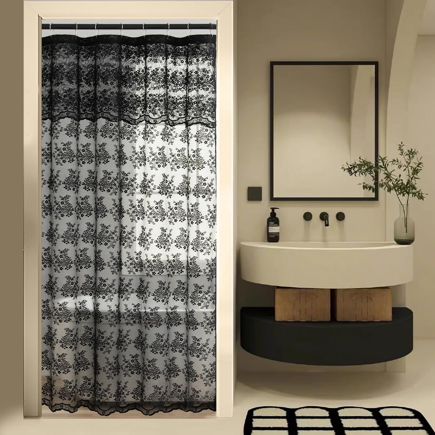 Black Lace Gothic Shower Curtain - Halloween-themed Half Bathroom Decor