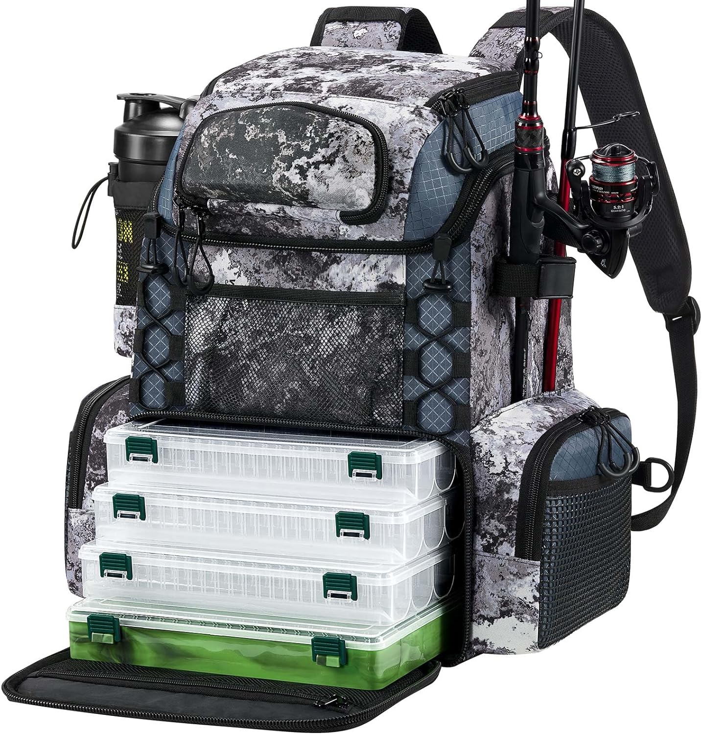 Piscifun Fishing Backpack: Rod Holders, Waterproof Cover