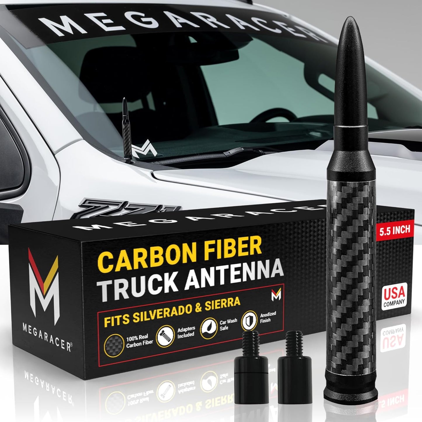 Anodized Black Carbon Fiber 50 Cal Bullet Antenna for Trucks