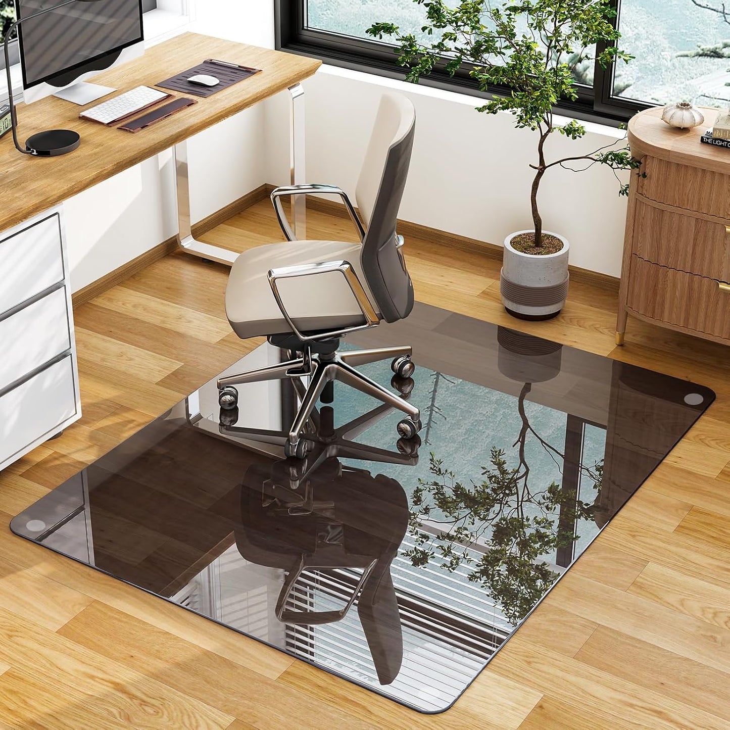 GLSLAND 46in 55in Tempered Glass Chair Mat for Office Use