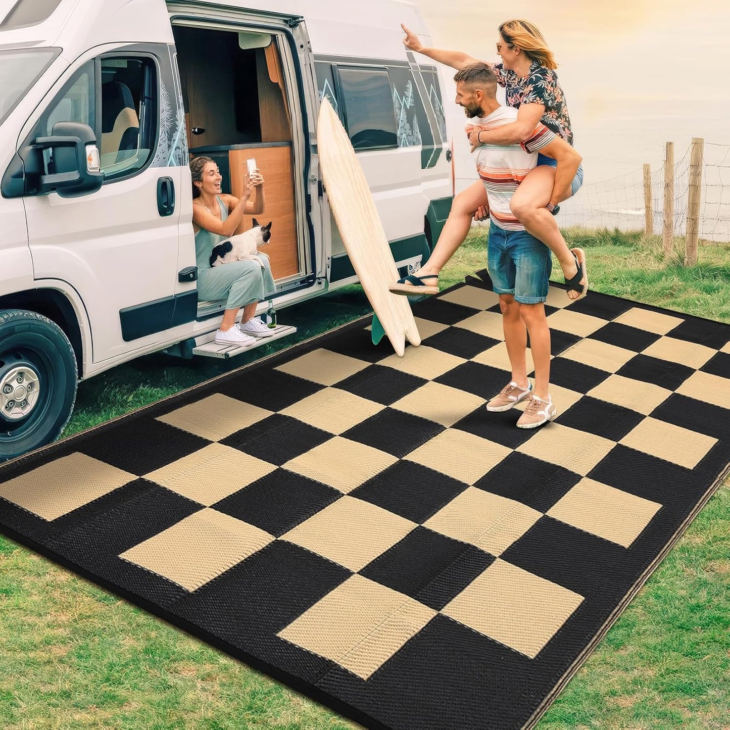 GarveeHome Outdoor Rug 8 x 10 Waterproof Checkboard Design