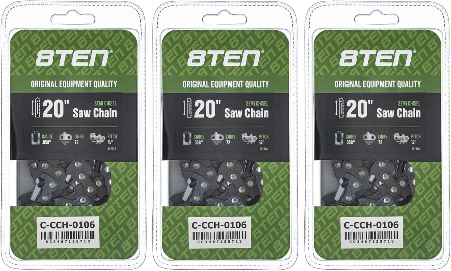 8TEN Semi Chisel Chainsaw Chain 20 Inch for Husqvarna and More