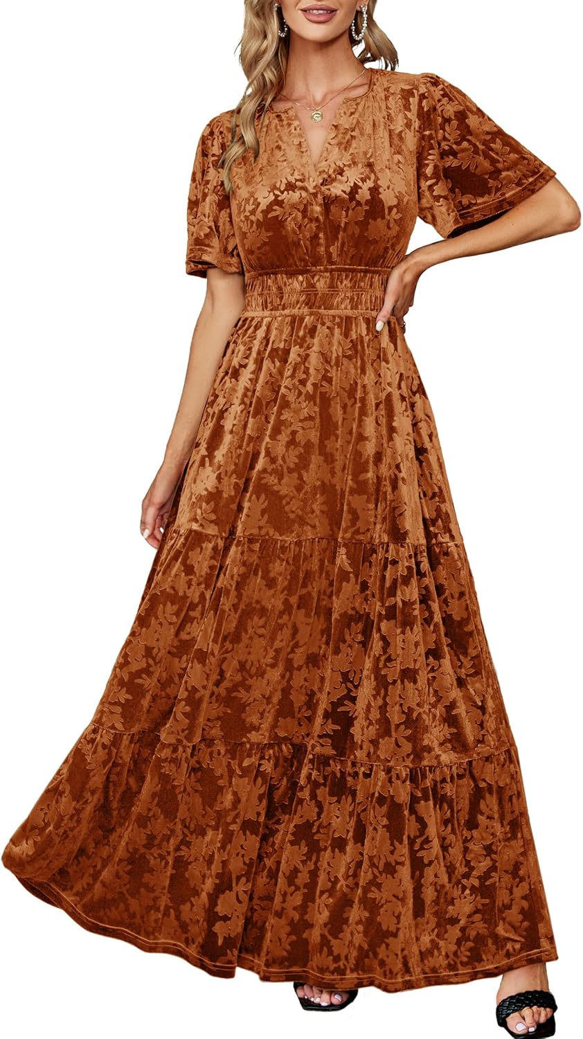 Elegant A-Line Velvet Maxi Dress for Wedding Guests and Parties
