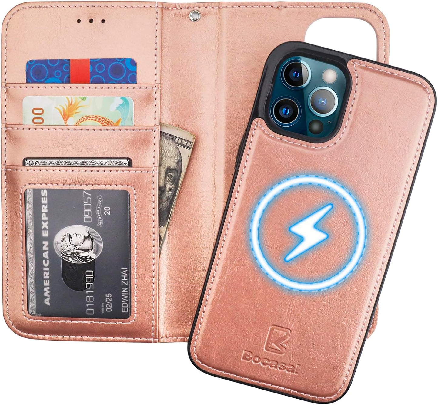 Bocasal iPhone 12 Pro Max Wallet Case with RFID Blocking Features