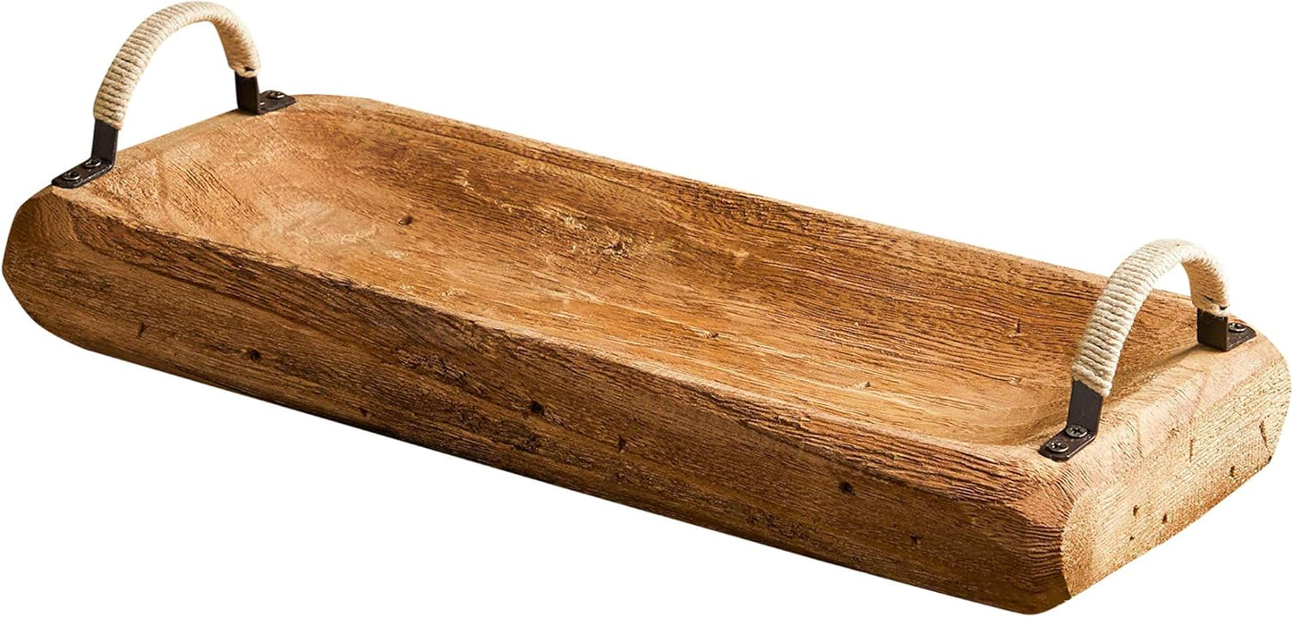 Rustic Wood Coffee Table Tray with Handles for Farmhouse Decor