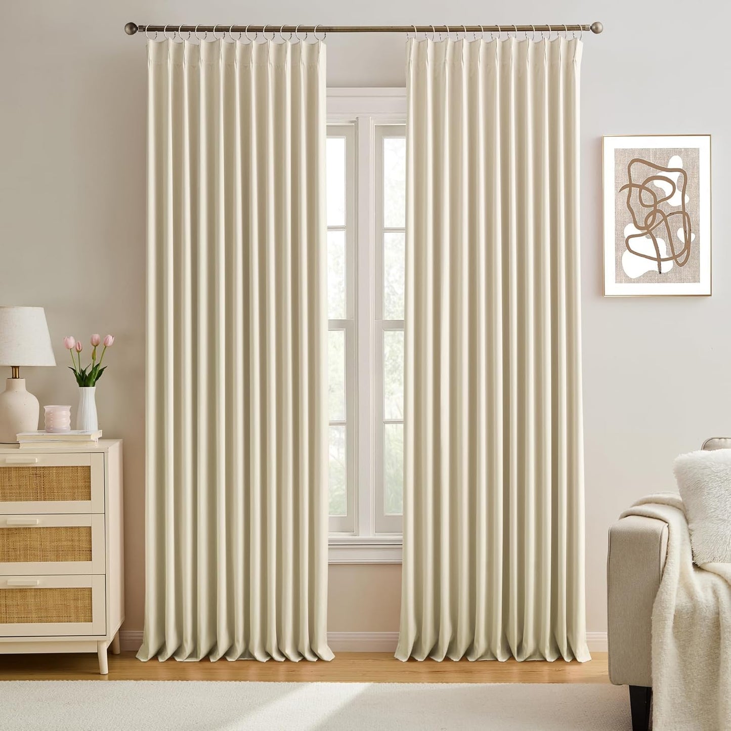 Cream Beige Room Darkening Privacy Curtains for Home Decor