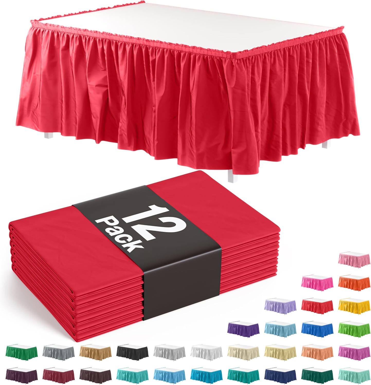 Exquisite Ruffle Table Skirt Red 12 Pack for Elegant Events