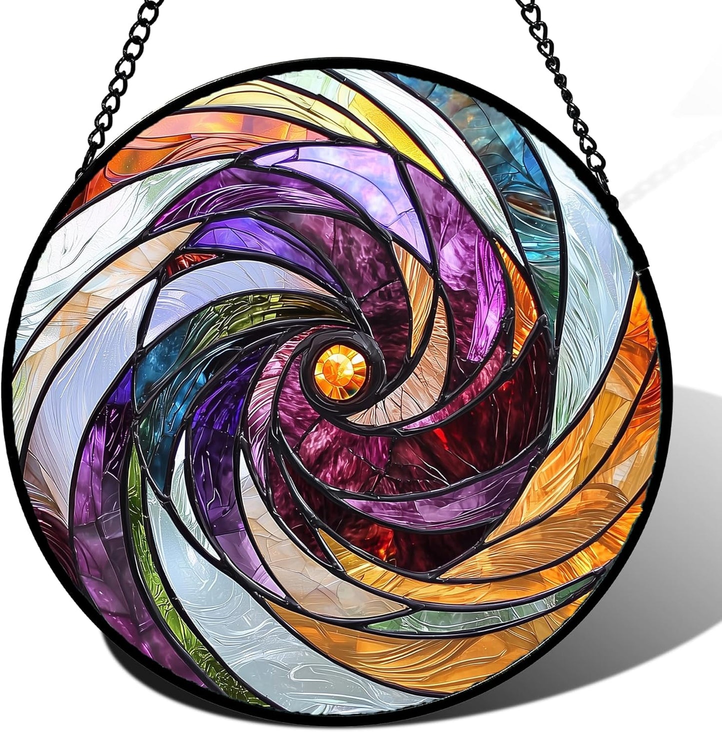 Stained Glass Window Hanging Colorful Abstract Spiral Suncatcher